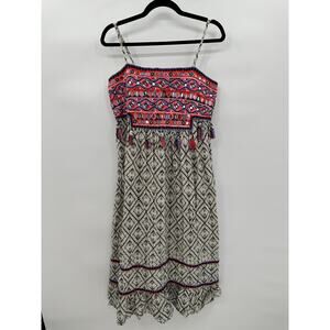 RAGA Embroidered Midi Dress Embellishments Tassels Black White Pink Purple Sz M